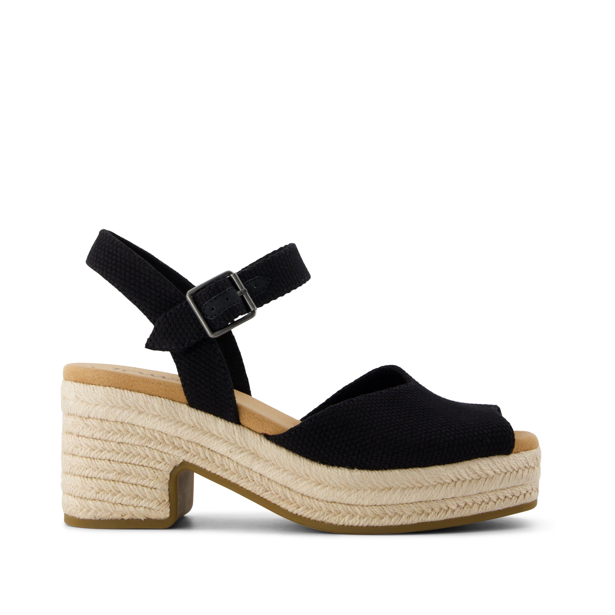 Isla Peep Toe Heeled Sandal Black Beachside Woven – TOMS.com