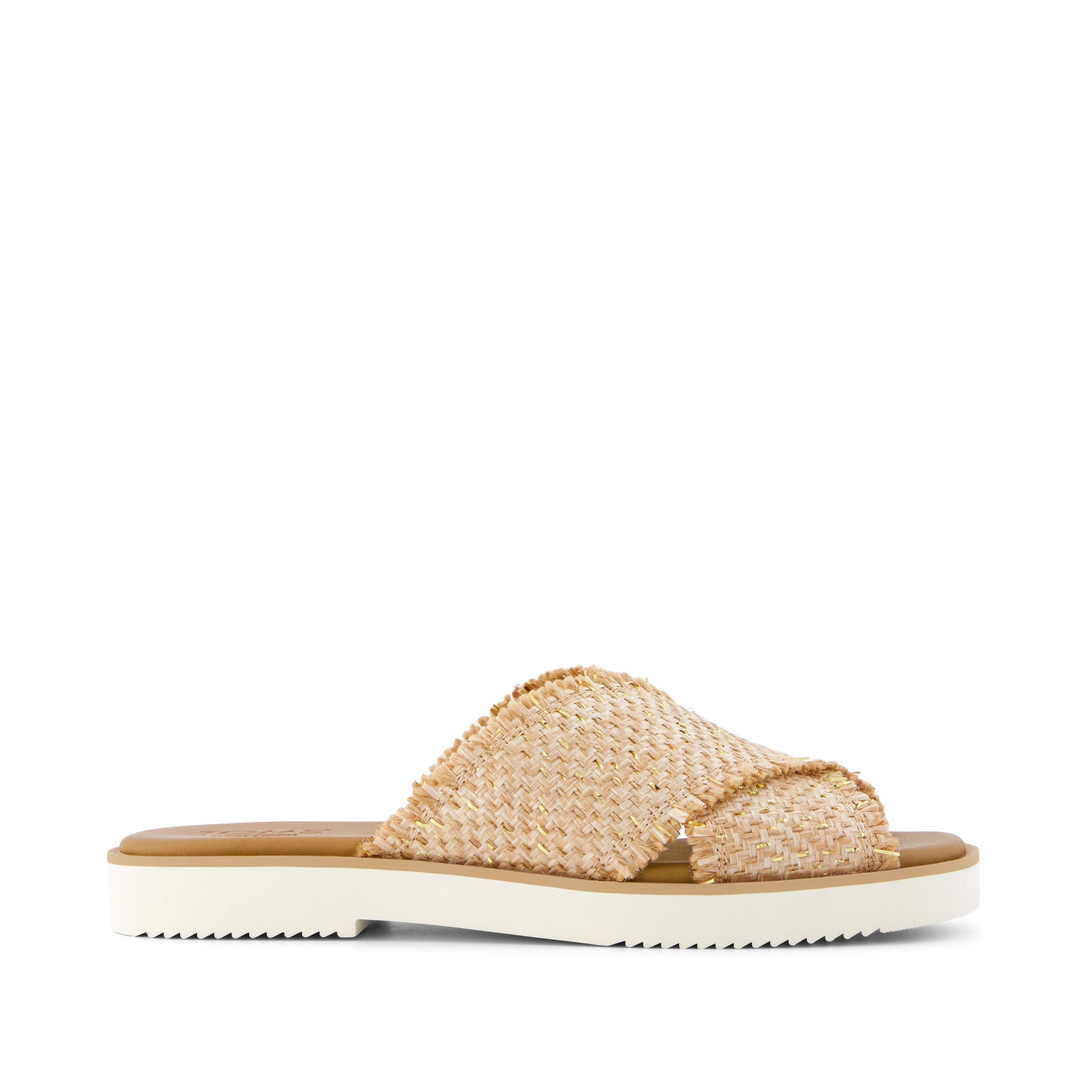 Womens Mae Crossover Slide Sandal Natural Metallic Rafia – TOMS.com