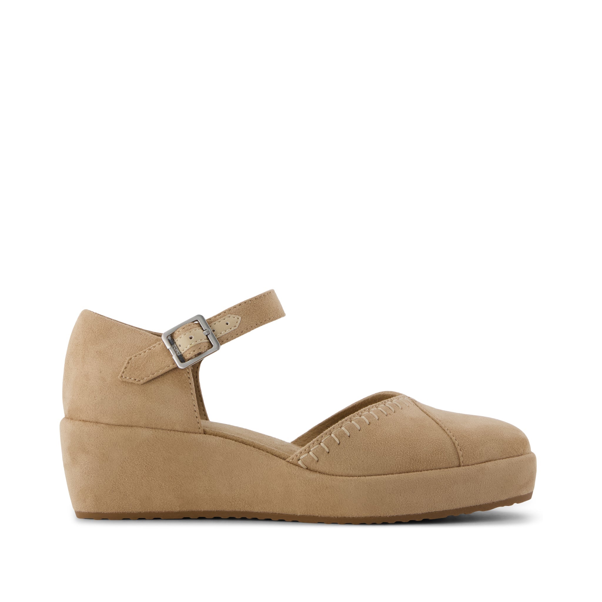 TOMS Women's Womens Gwyneth Wedge Taupe Deco Stitch Microsuede, Brown, Size 9.5