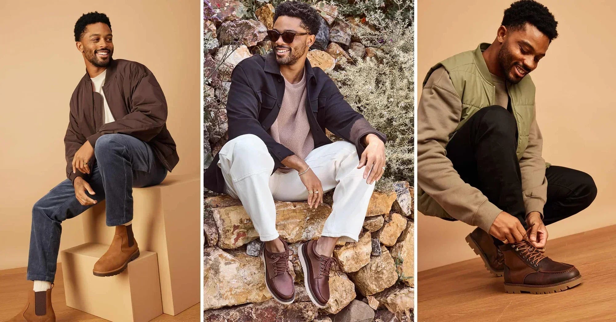 Models wearing the Navi Griffin Boot, TRVL Lite Boot, and Palomar Boot shown.