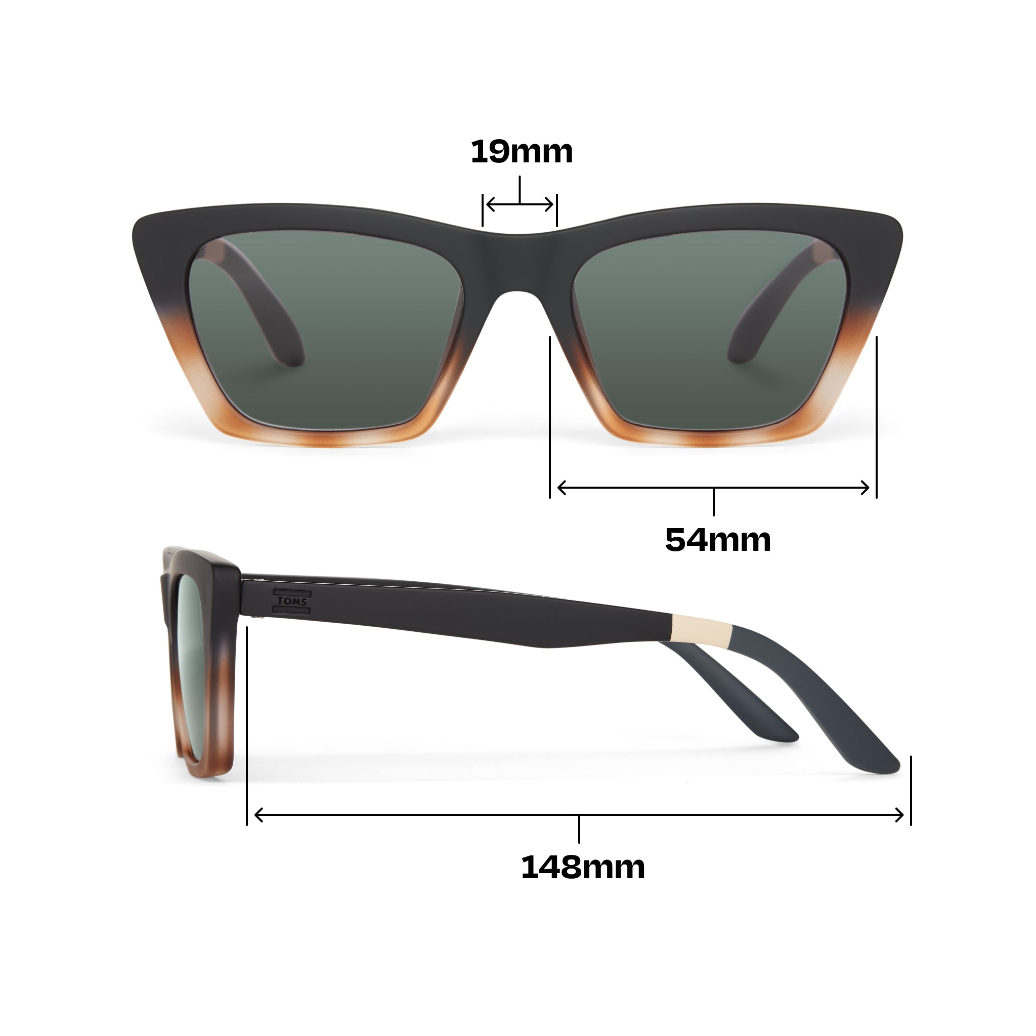 Sahara Black Honey Tortoise Fade Traveler Sunglasses Dimension View