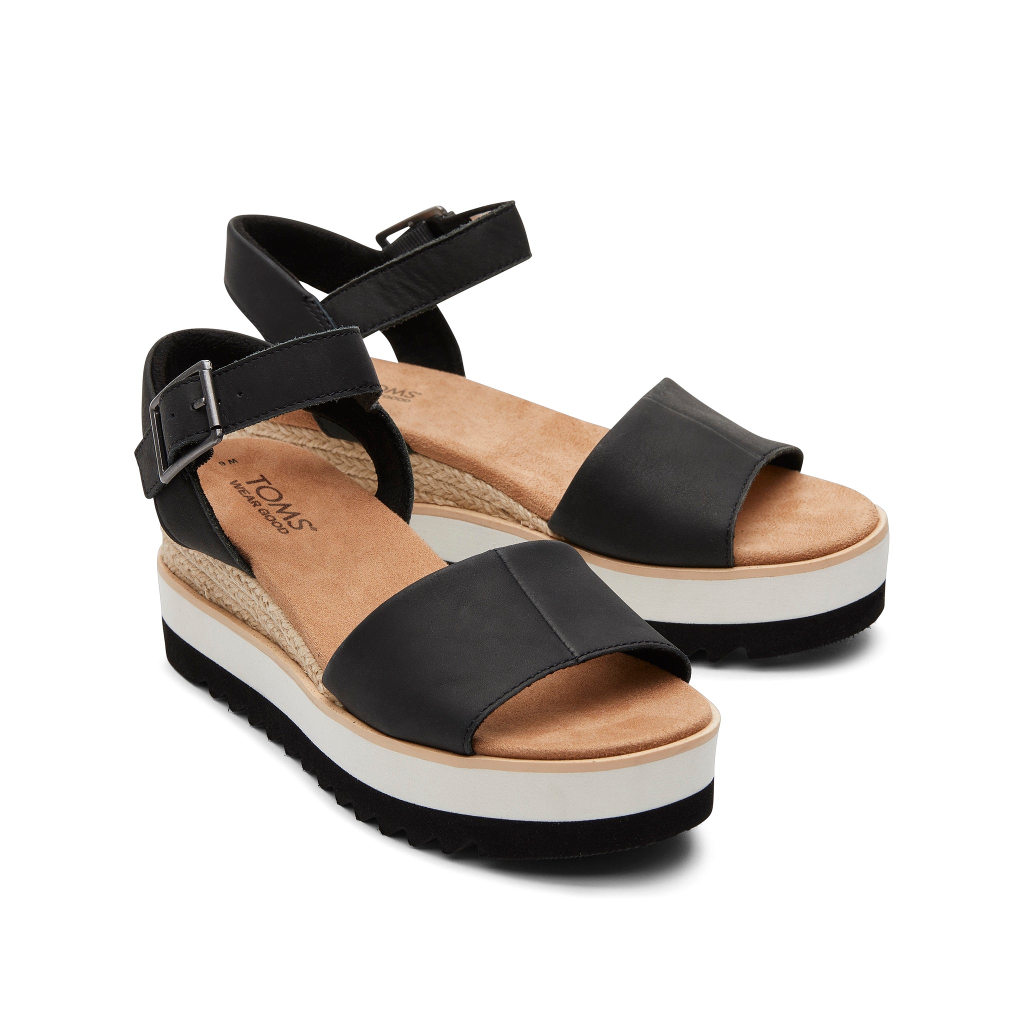 Diana Black Leather Wedge Sandal Front View