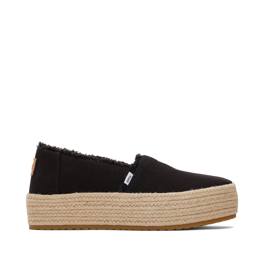 Valencia Black Canvas Platform Espadrille Side View