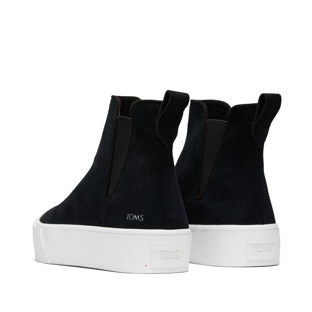 Fenix Platform Chelsea Black Suede Sneaker Back View