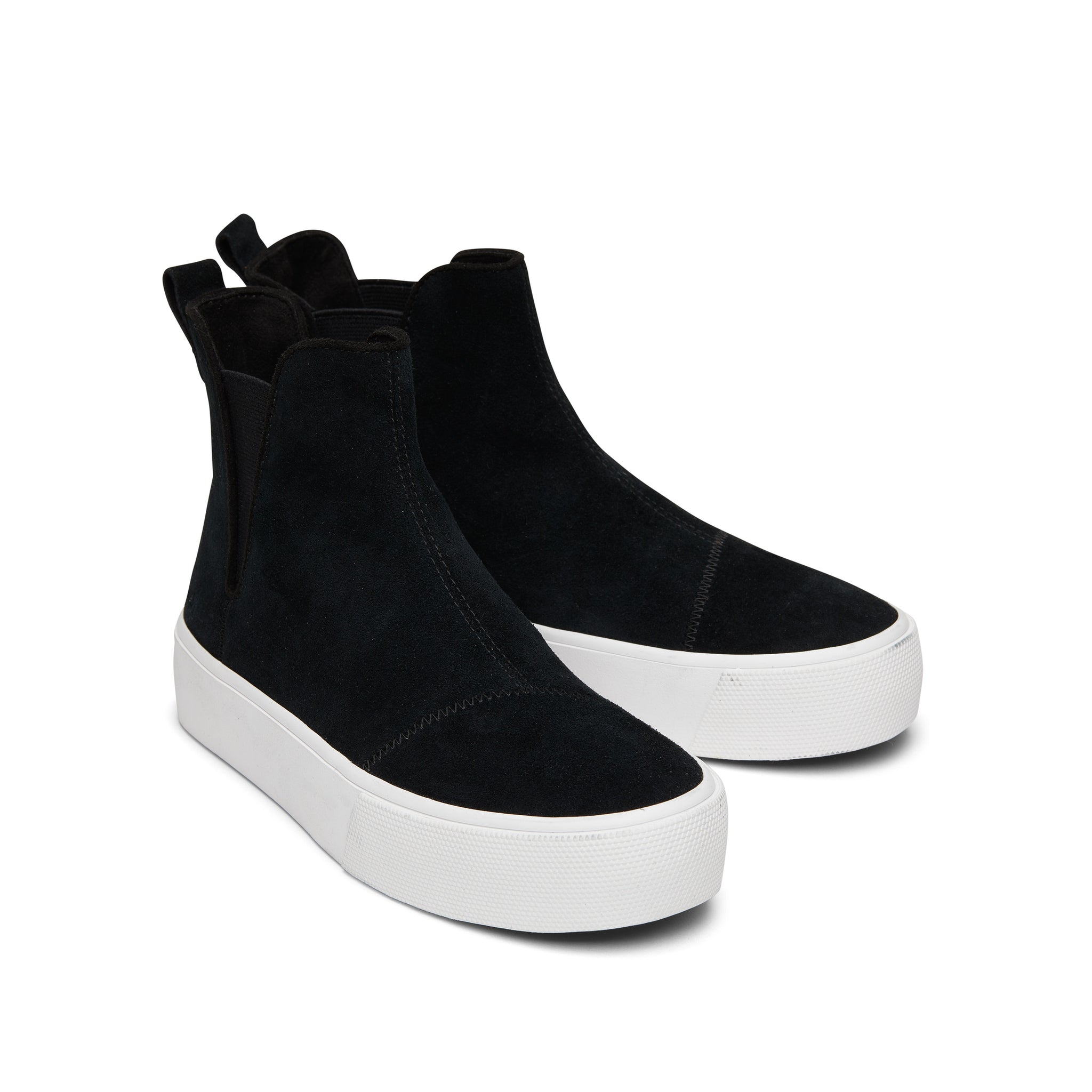 Fenix Platform Chelsea Black Suede Sneaker Front View