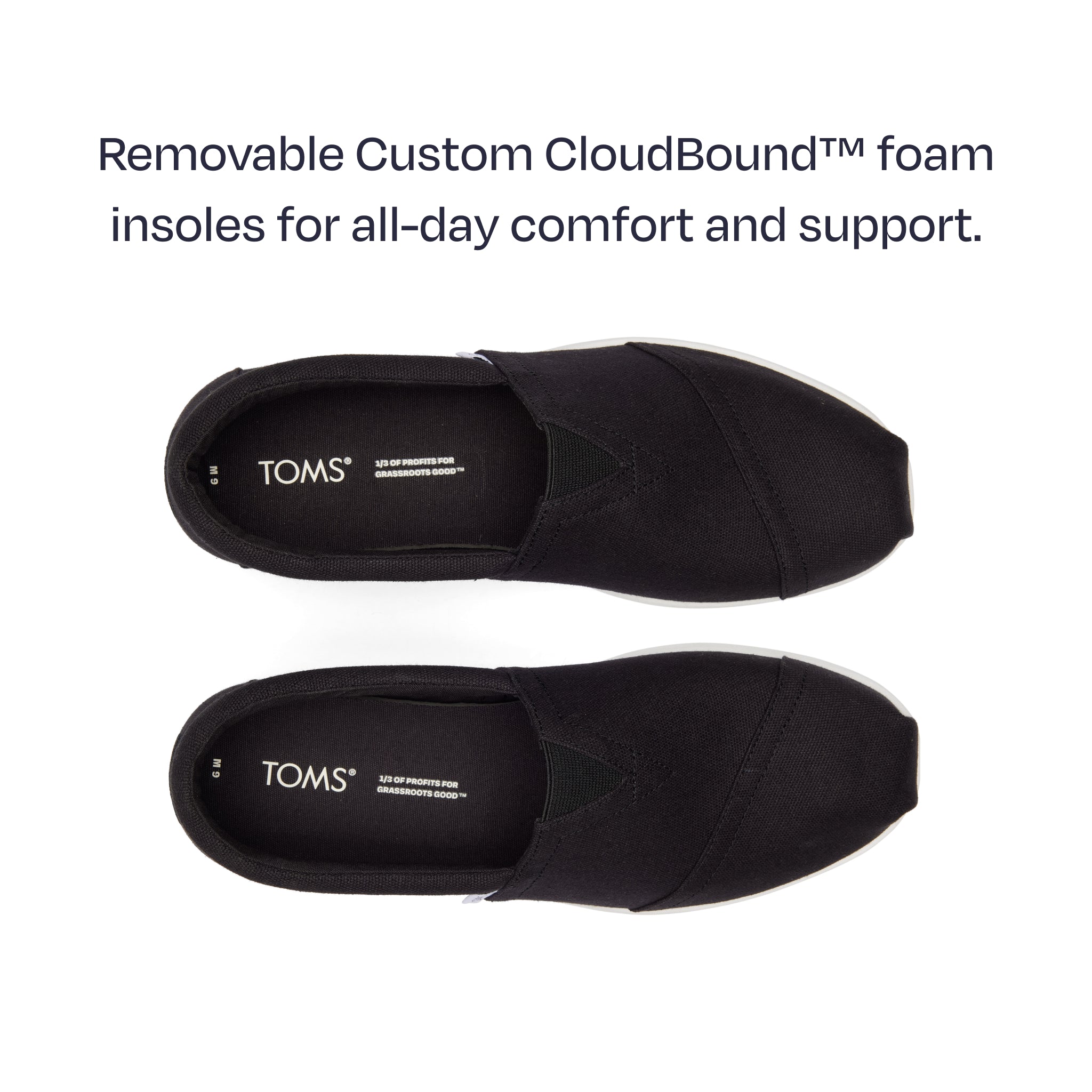 alp fwd top down detailed pair shot - features removable custom cloudbound foam insoles for all-day comfort and support
