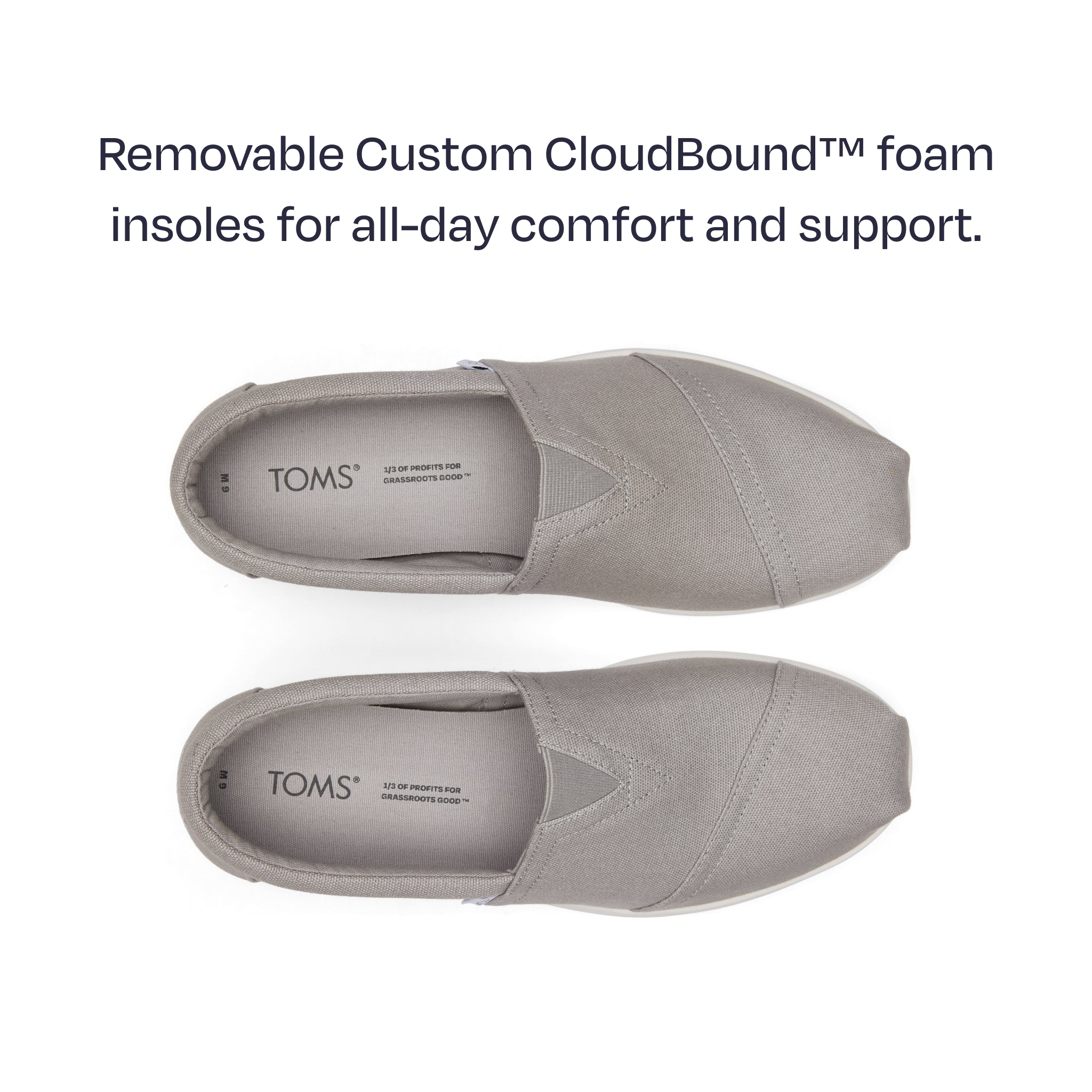 alp fwd top down detailed pair shot - features removable custom cloudbound foam insoles for all-day comfort and support
