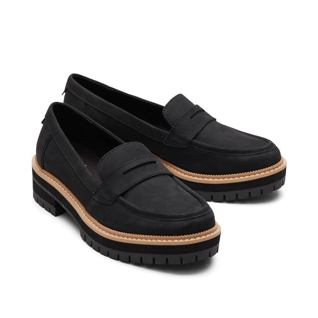 Cara Black Leather Loafer Front View