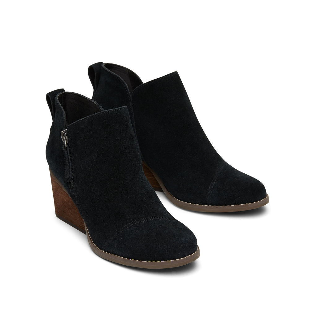 Goldie Black Suede Wedge Boot Front View