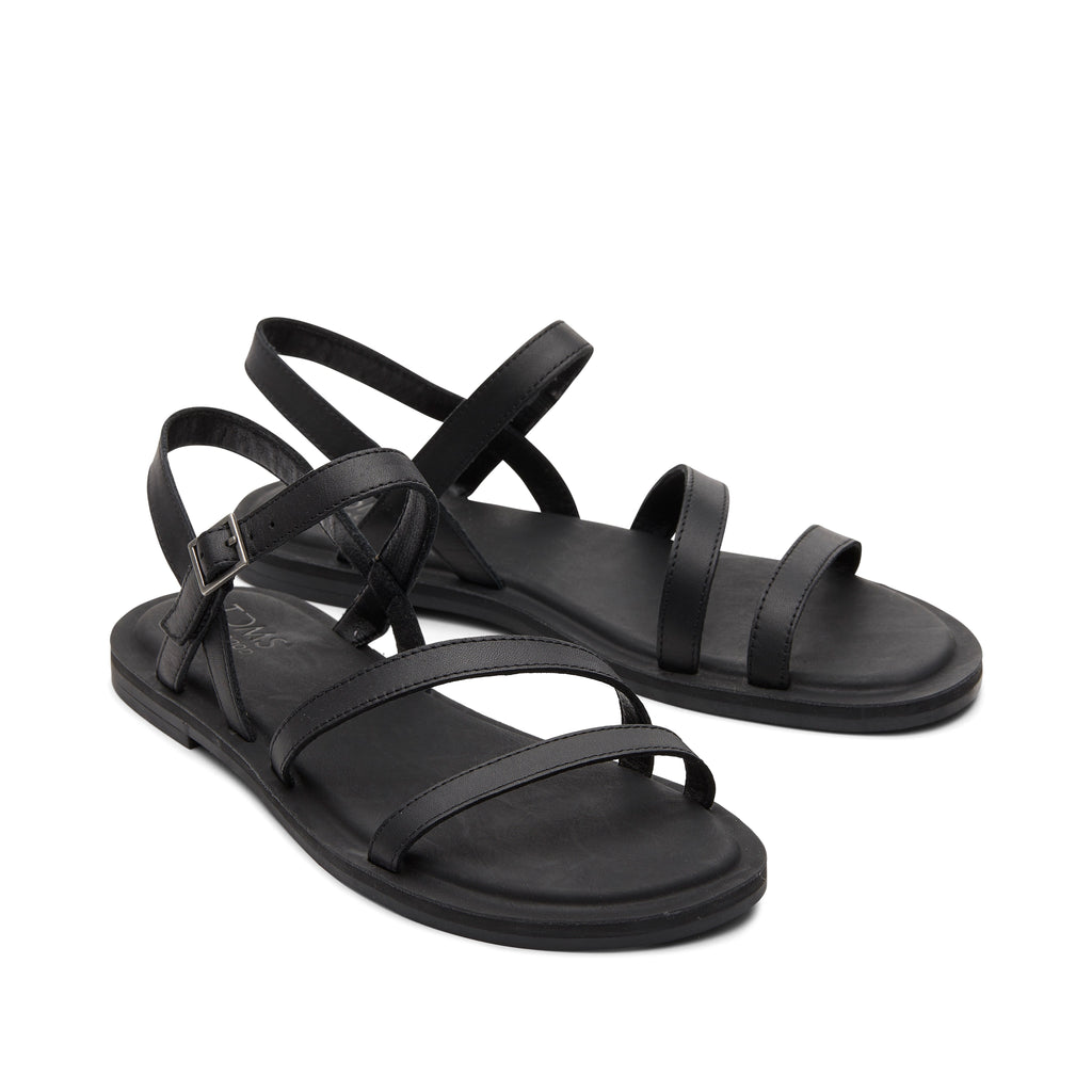 Kira Black Leather Strappy Sandal Front View