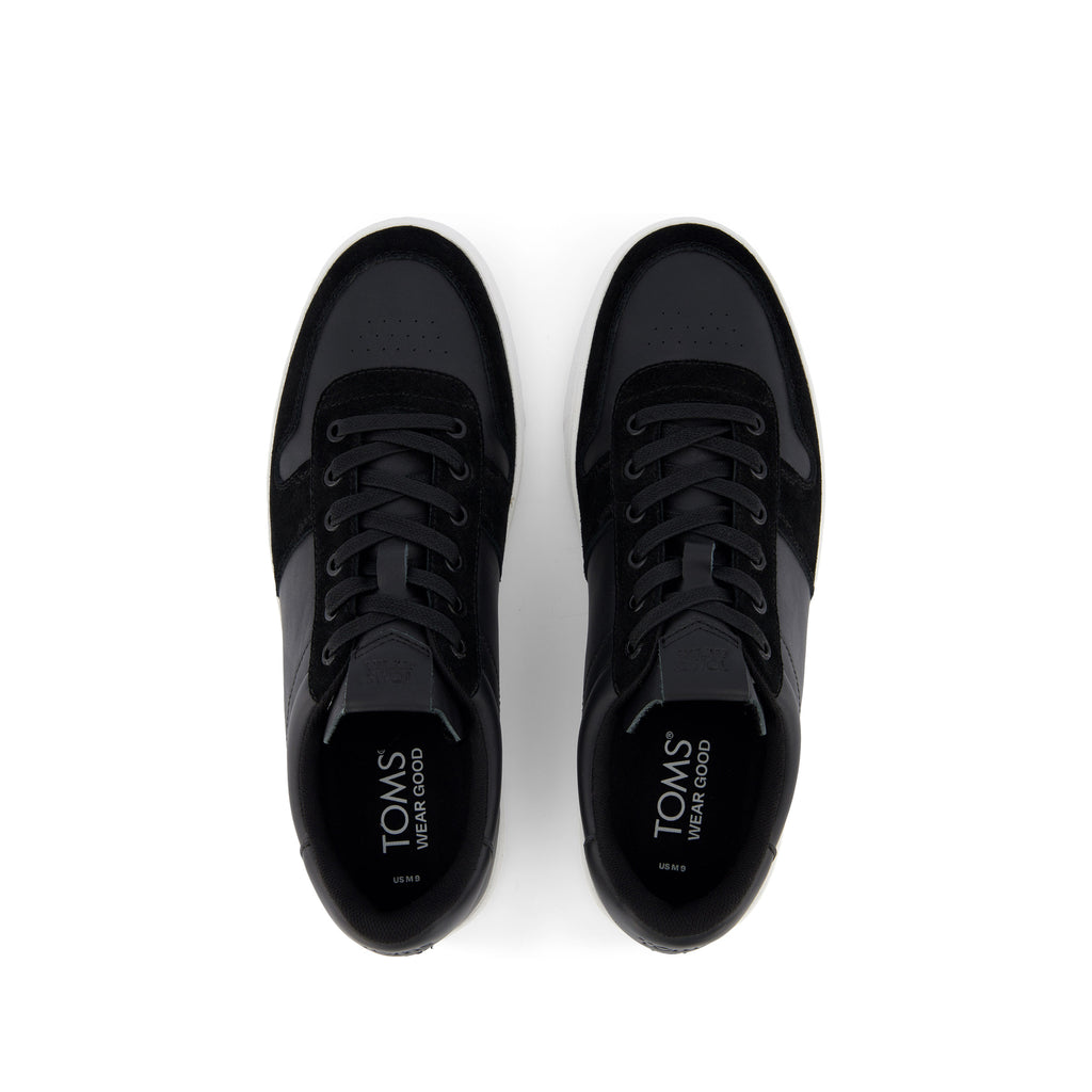 TRVL LITE Court Black Leather Sneaker Top View
