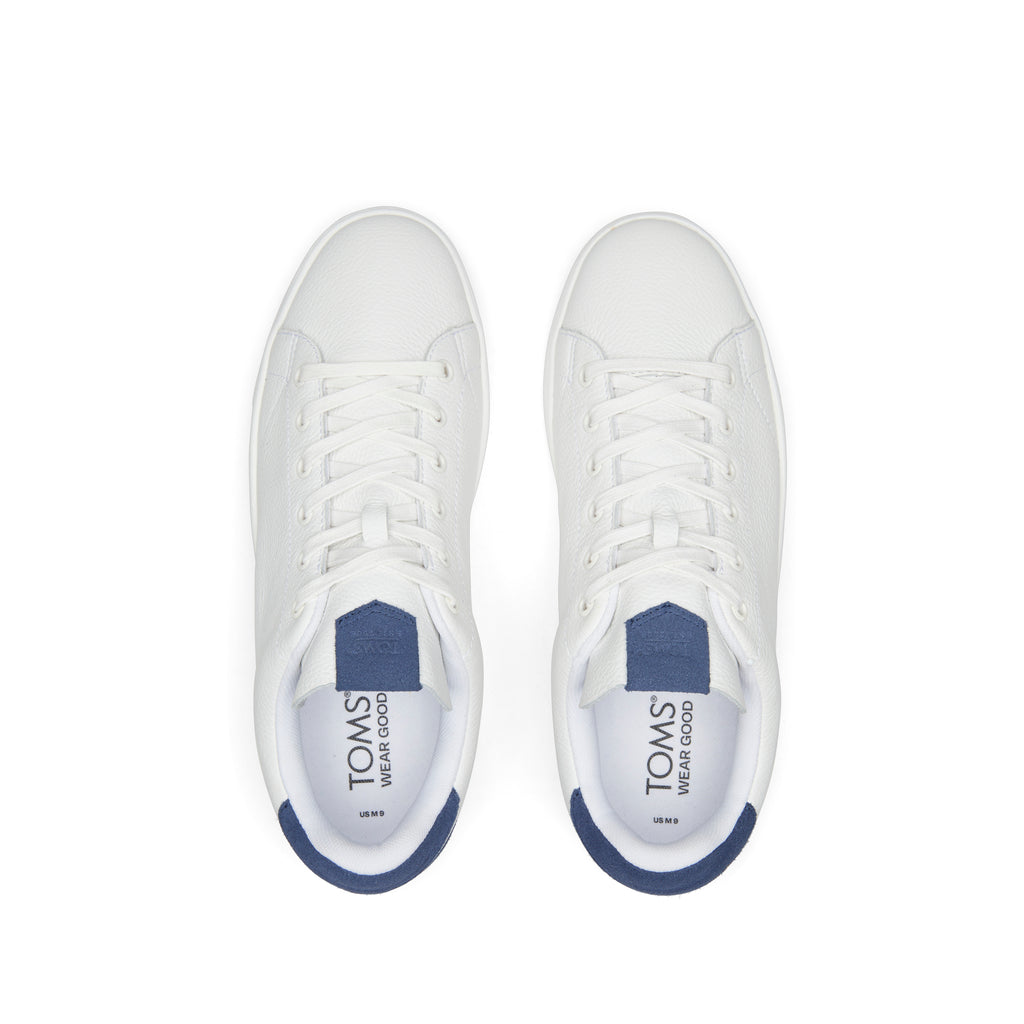 TRVL LITE White and Blue Leather Lace-Up Sneaker Top View
