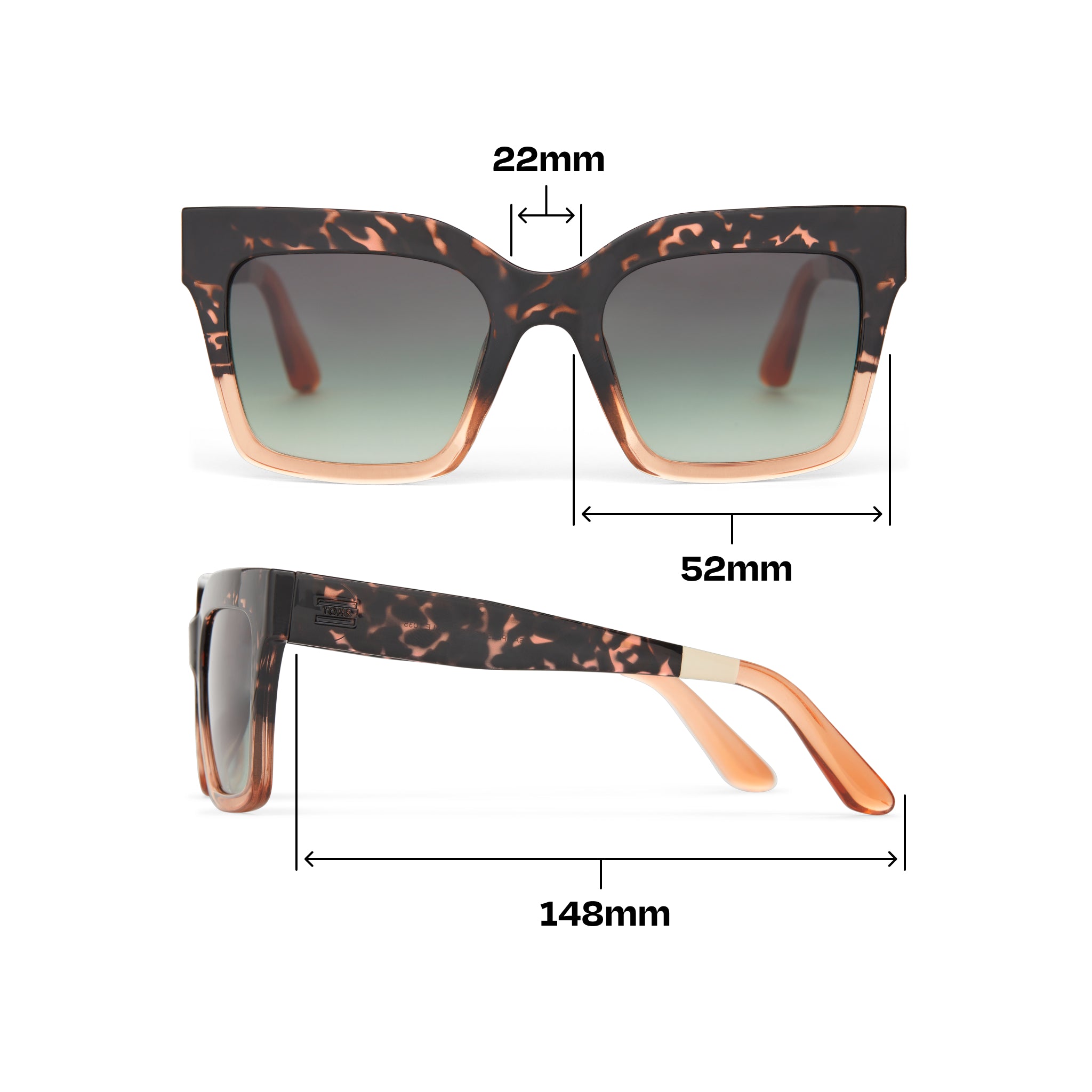 Adelaide Tortoise Apricot Fade Traveler Sunglasses Dimension View