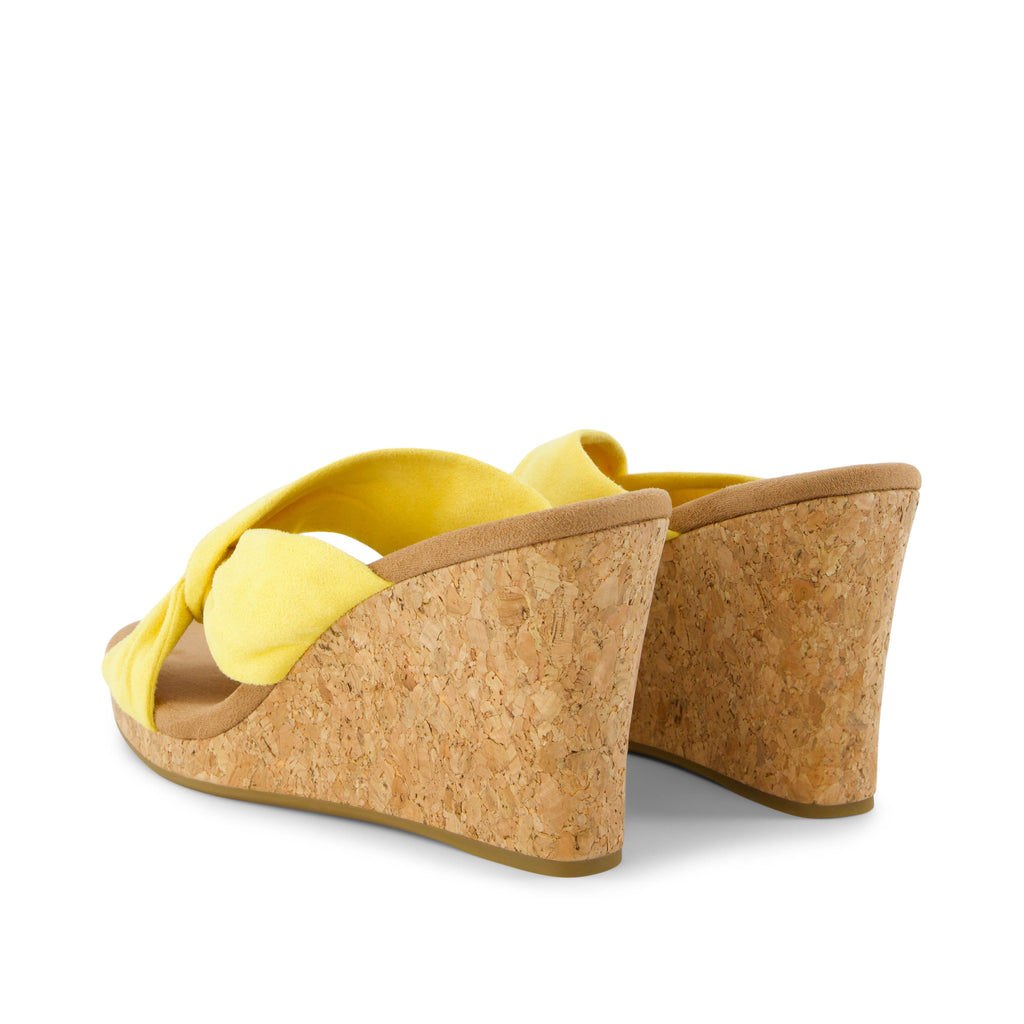 Serena Yellow Cork Wedge Sandal Back View
