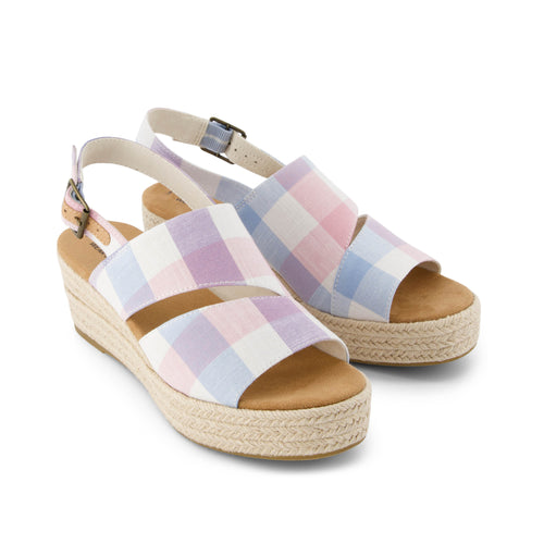 Claudine Blue Picnic Plaid Wedge Sandal Front View