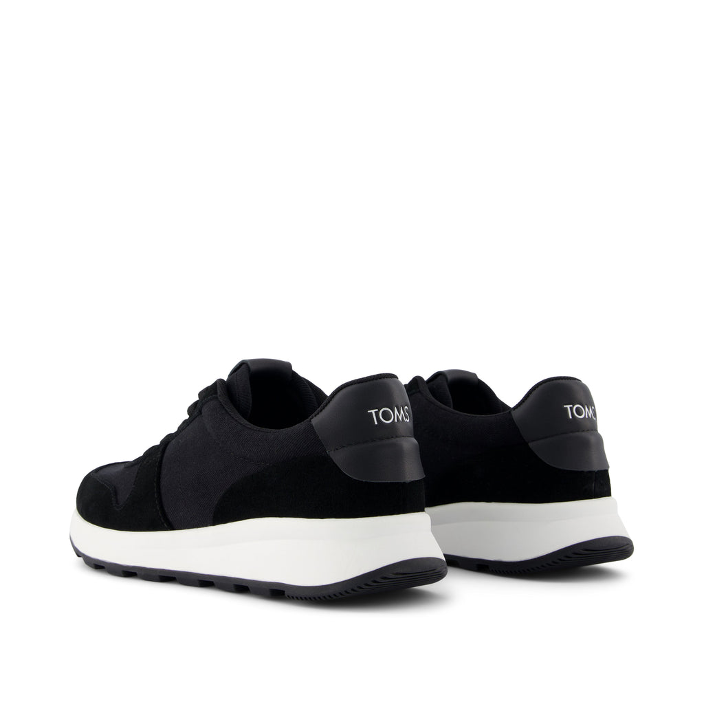 TRVL Lite Retro Runner Black Suede Water Repellent Sneaker Back View