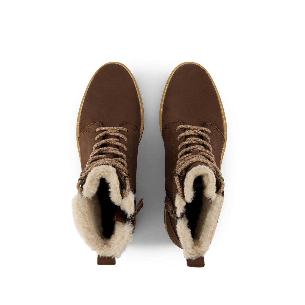 Wylder Boot - Water Resistant Oak Brown Nubuck Leather Faux Fur Top View