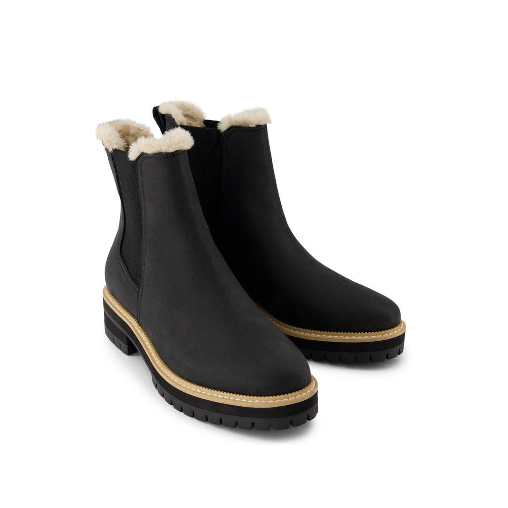 Bennet Boot - Water Resistant Black Leather Faux Fur Front View