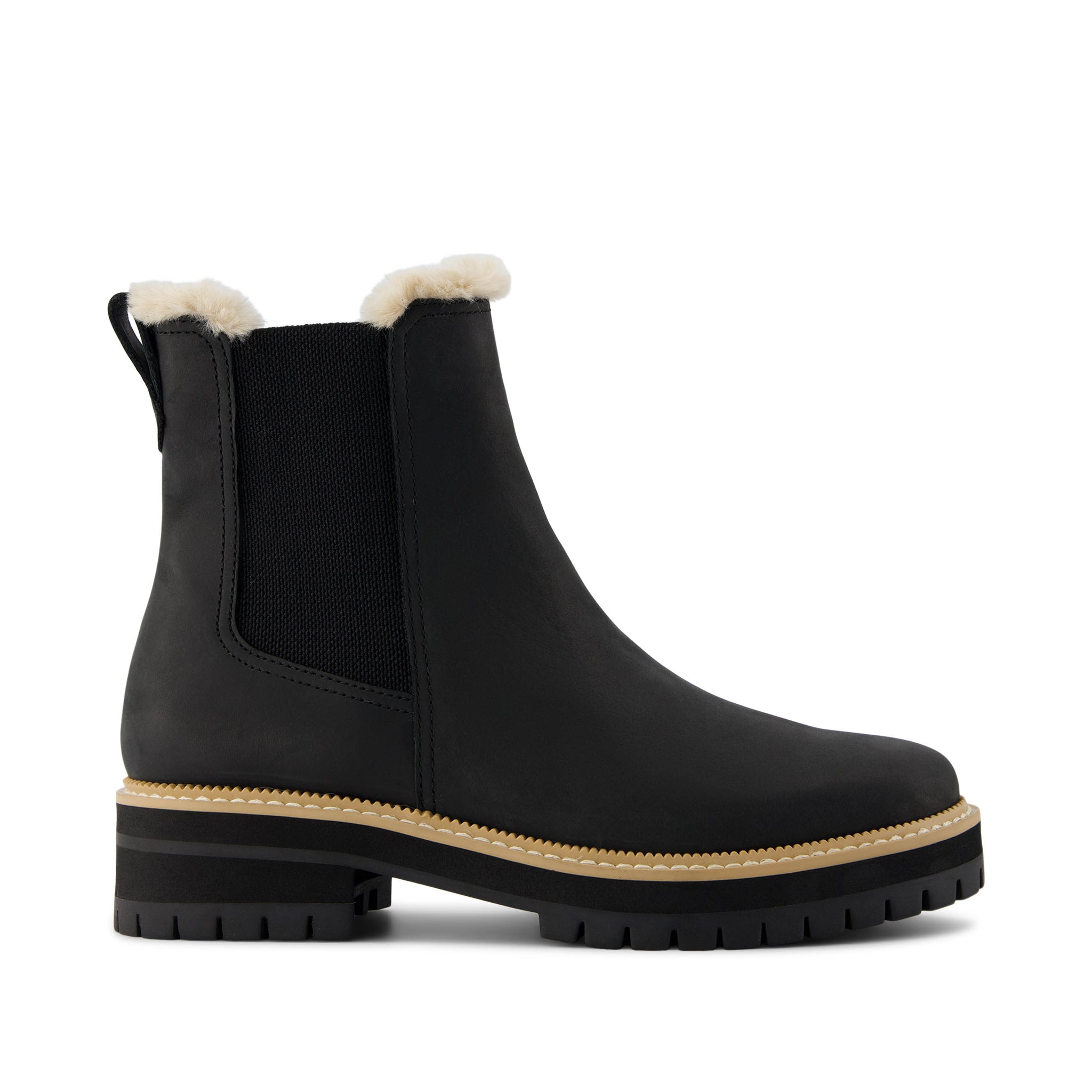 Bennet Boot - Water Resistant Black Leather Faux Fur Side View