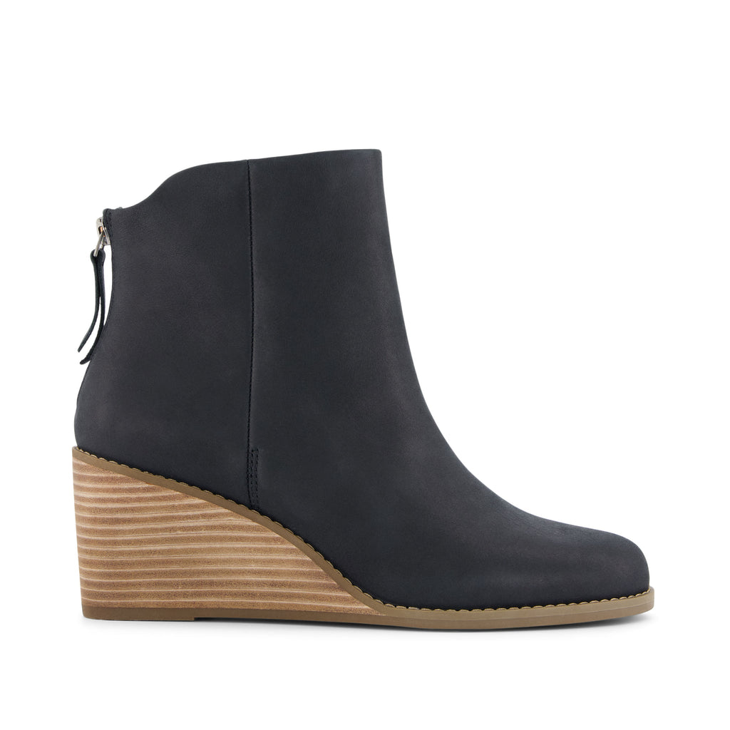 Casey Wedge Boot - Black Leather Side View
