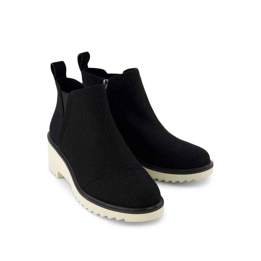 Maude Black Shimmer Twill Wedge Boot Front View