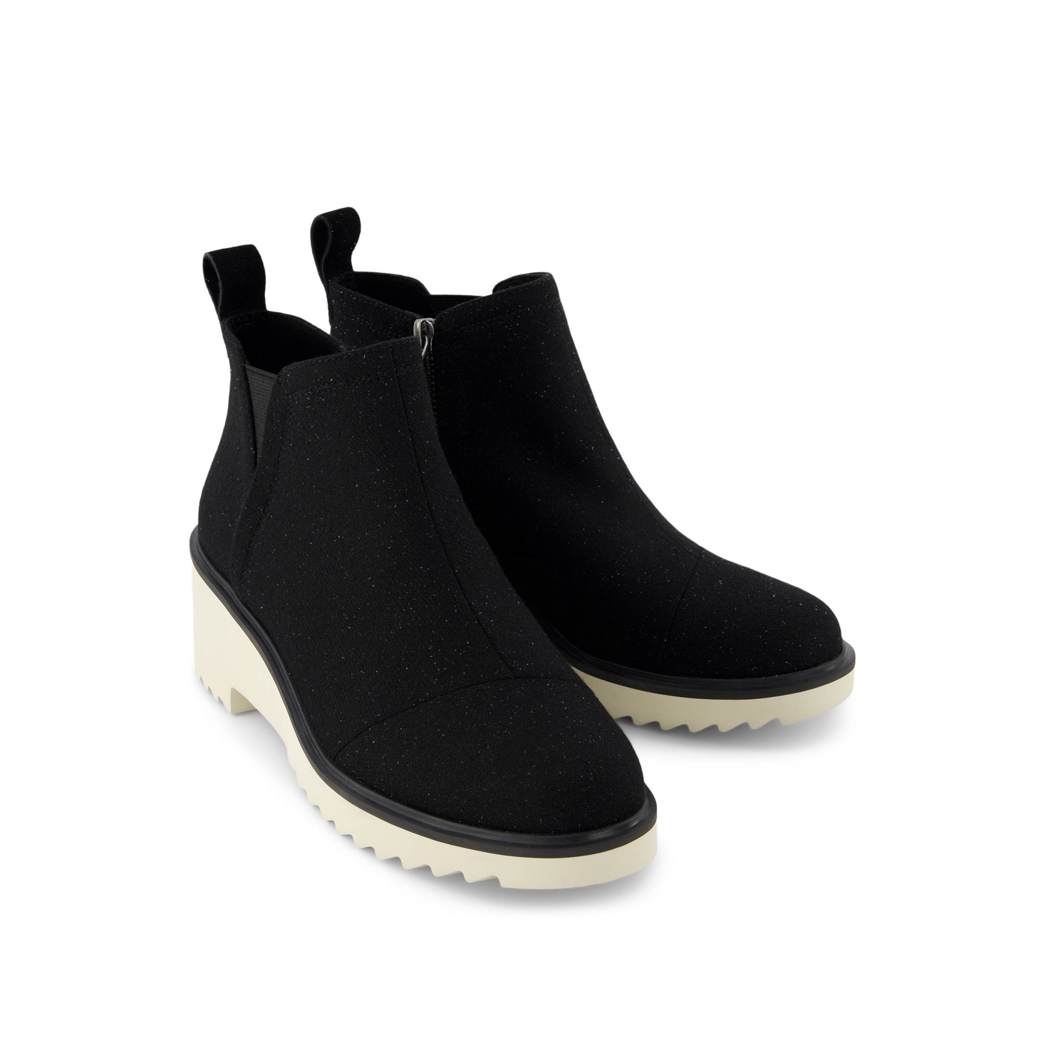 Maude Black Shimmer Twill Wedge Boot Front View