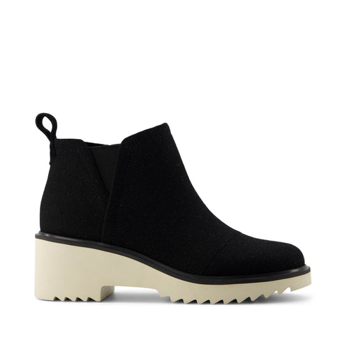 Maude Black Shimmer Twill Wedge Boot Side View