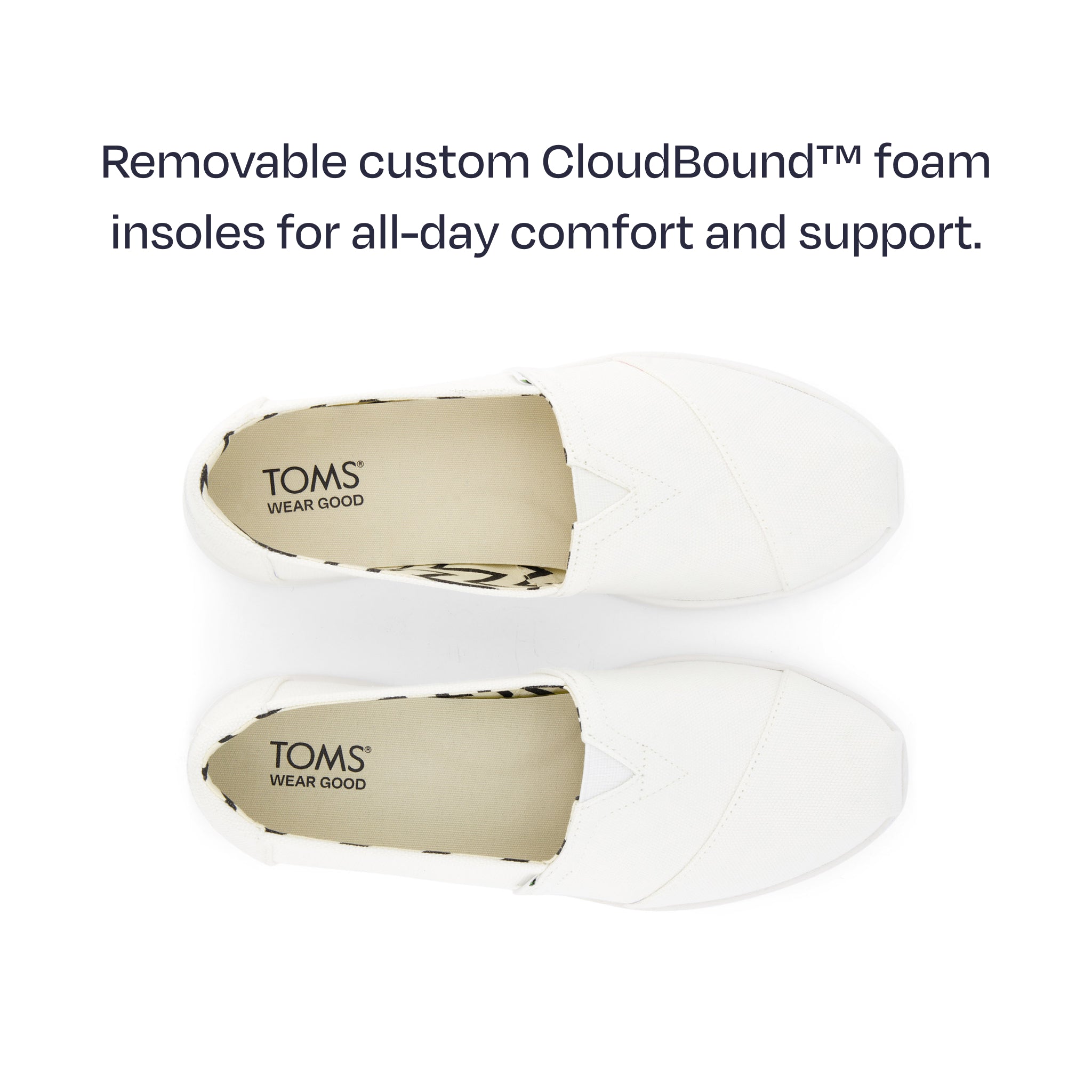 alpargata plus top down shot - featuring removable custom cloudbound foam insoles for all day comfort and support
