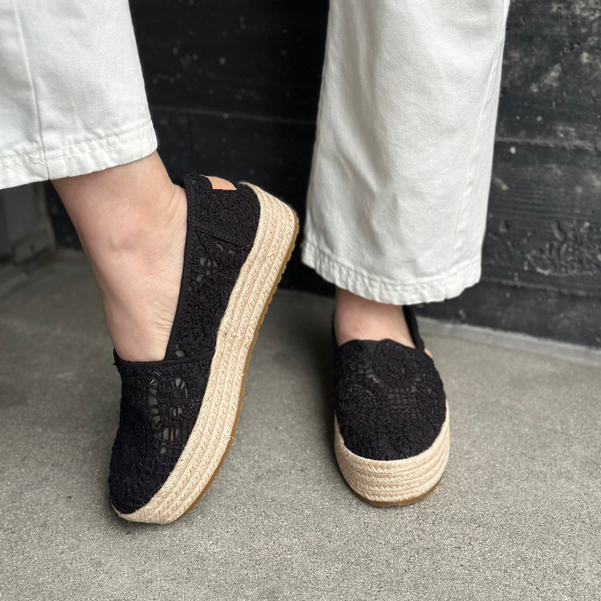 TOMS Valencia platform rope espadrille on model up close detail shot