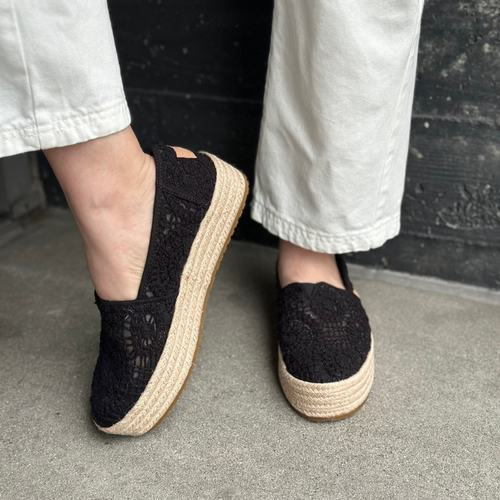 TOMS Valencia platform rope espadrille on model up close detail shot