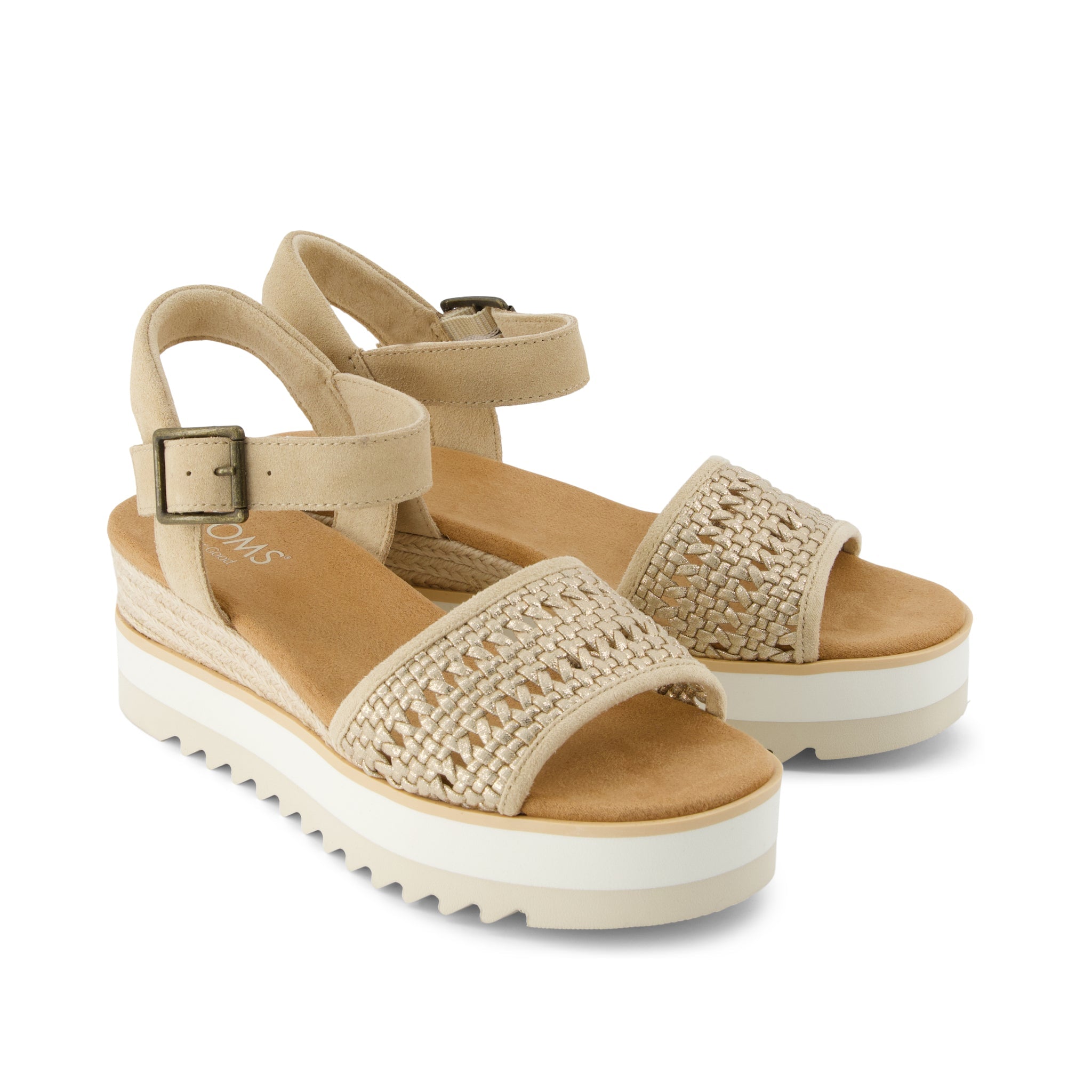 Diana Wedge Sandal Champagne Metallic Basket Weave – TOMS.com