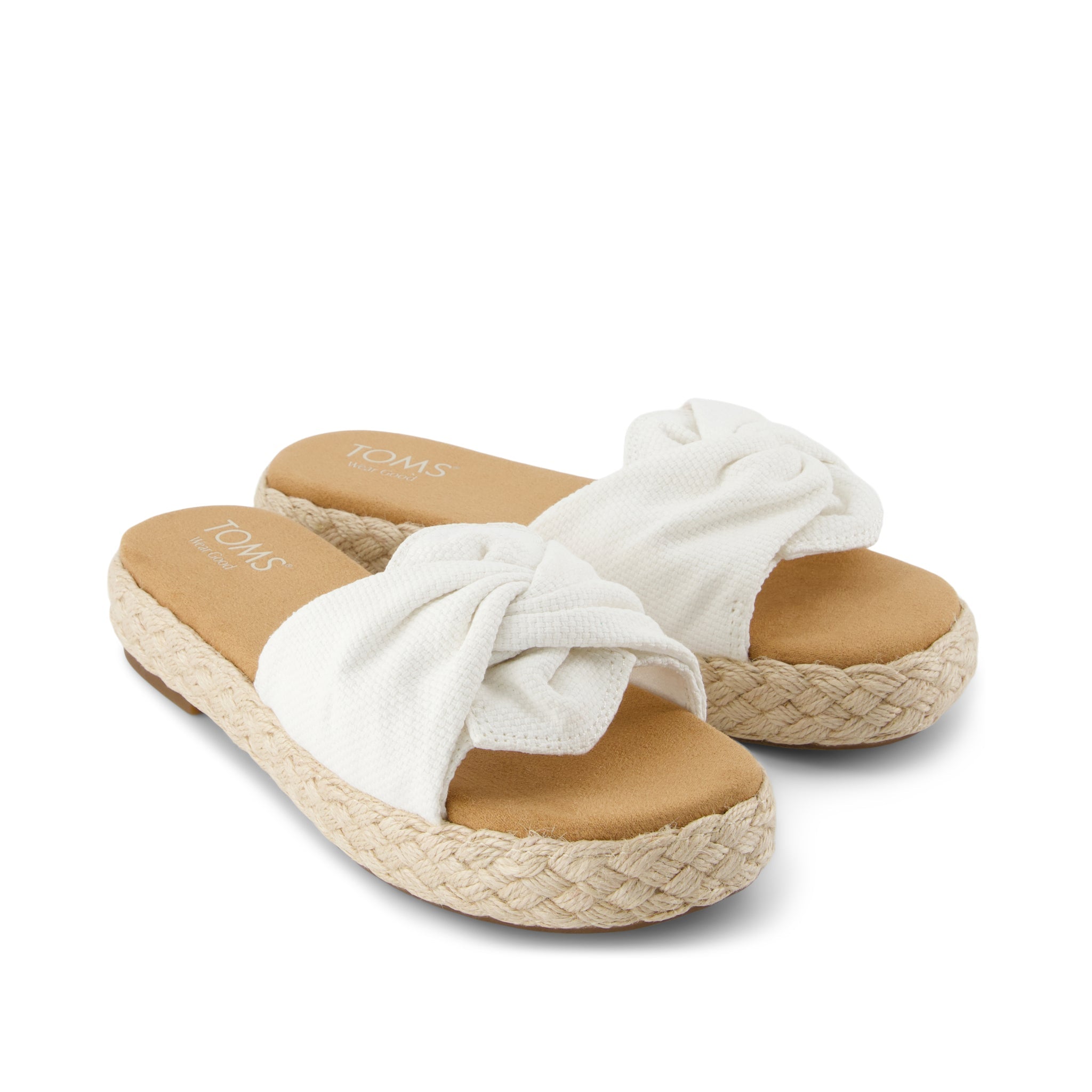 Abby Slide Flatform Espadrille Sandal - White Beachside Woven Front View
