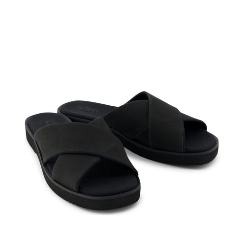 Mae Crossover Slide Sandal - Black Leather Front View