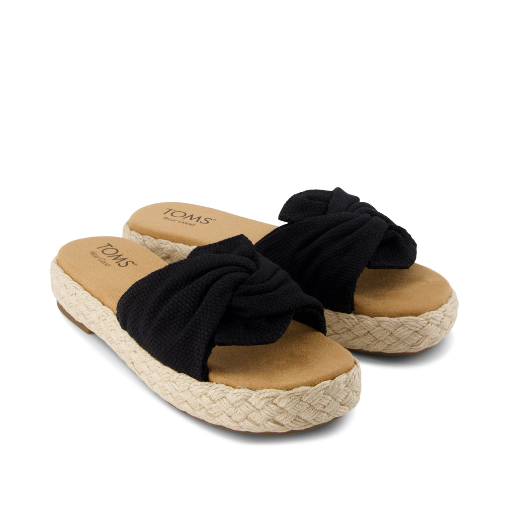 Abby Slide Flatform Espadrille Sandal - Black Beachside Woven Front View