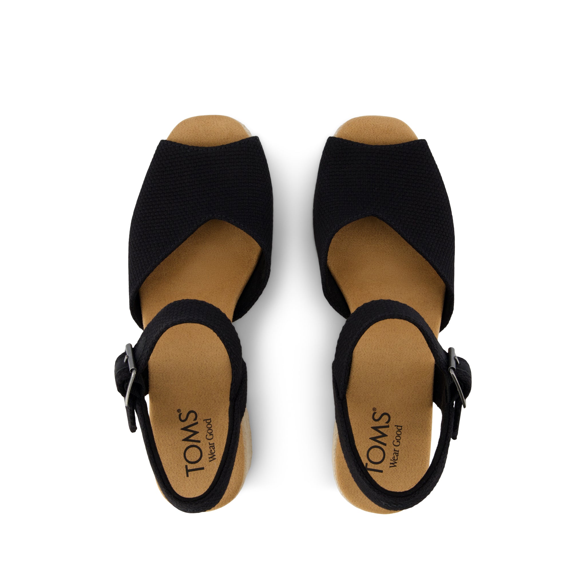 Isla Peep Toe Heeled Sandal - Black Beachside Woven Top View