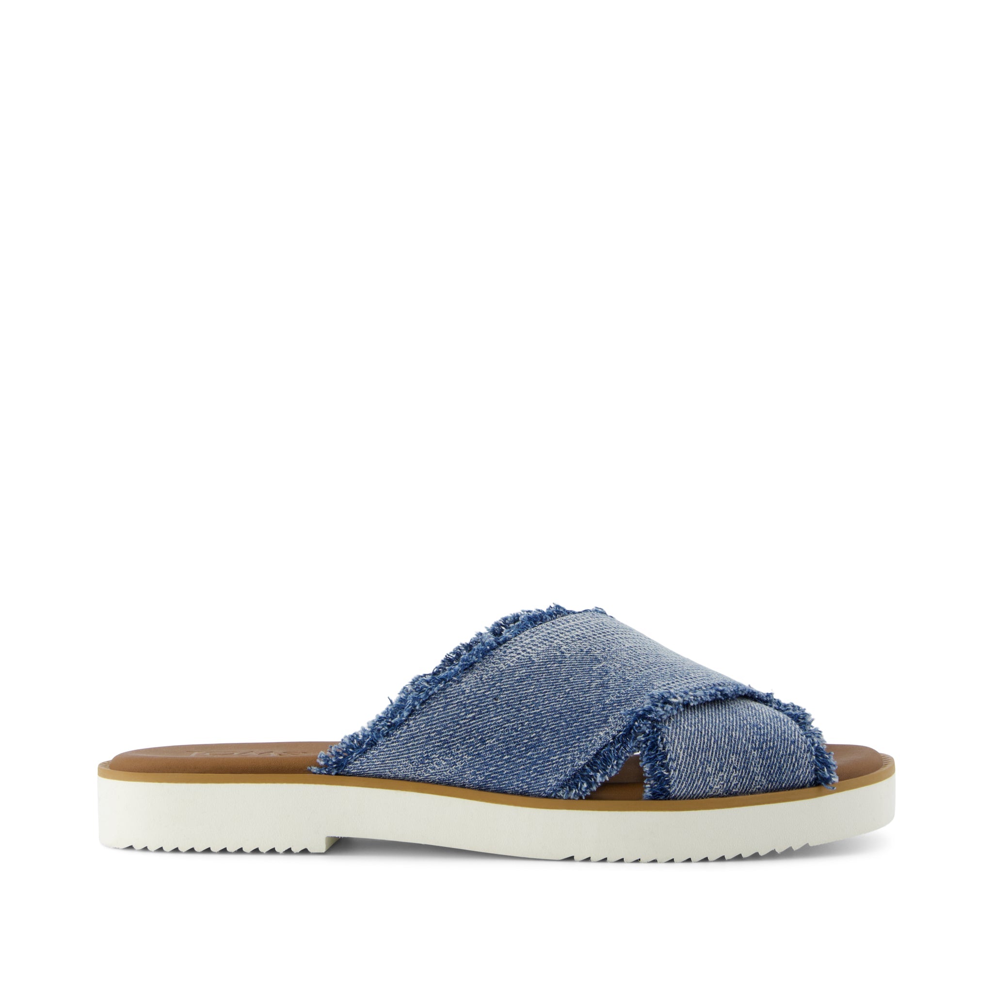 Mae Crossover Slide Sandal Dark Sky Textured Denim – TOMS.com