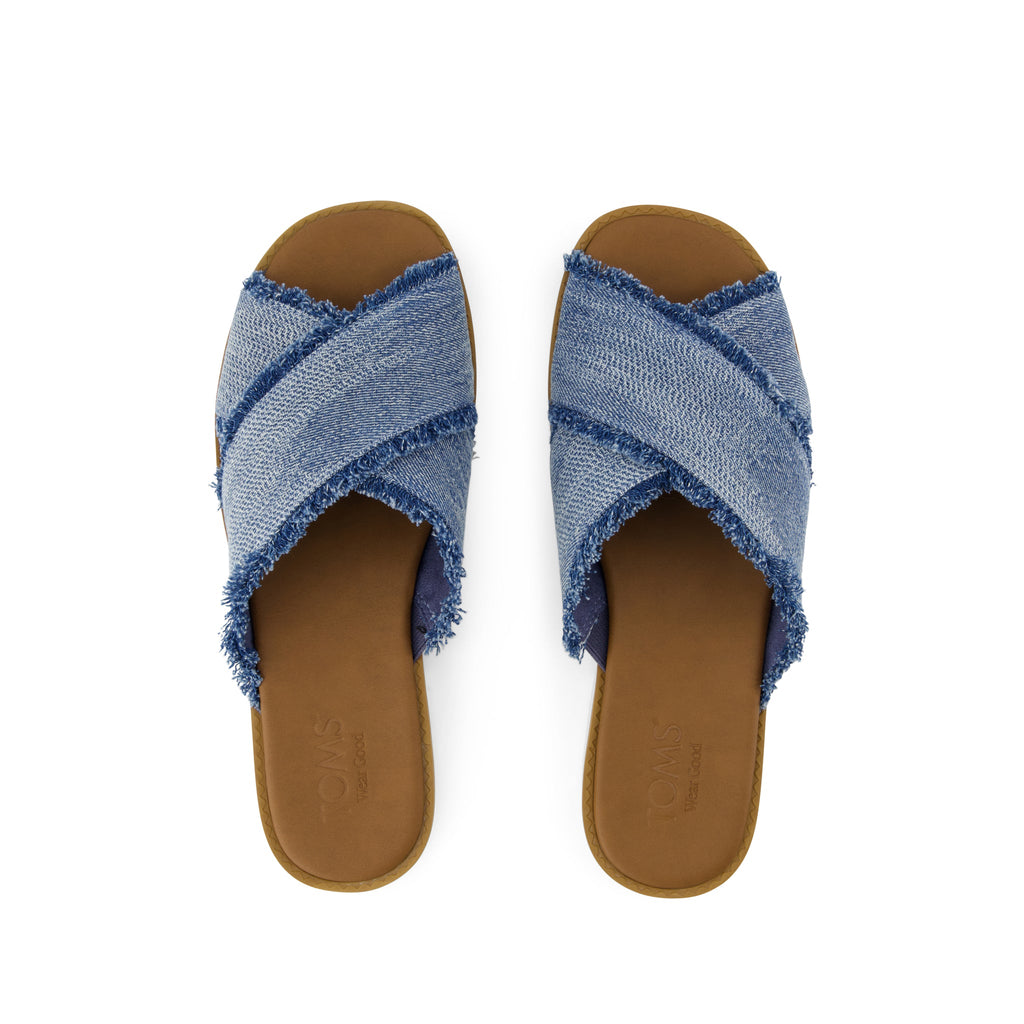 Mae Crossover Slide Sandal - Dark Sky Textured Denim Top View