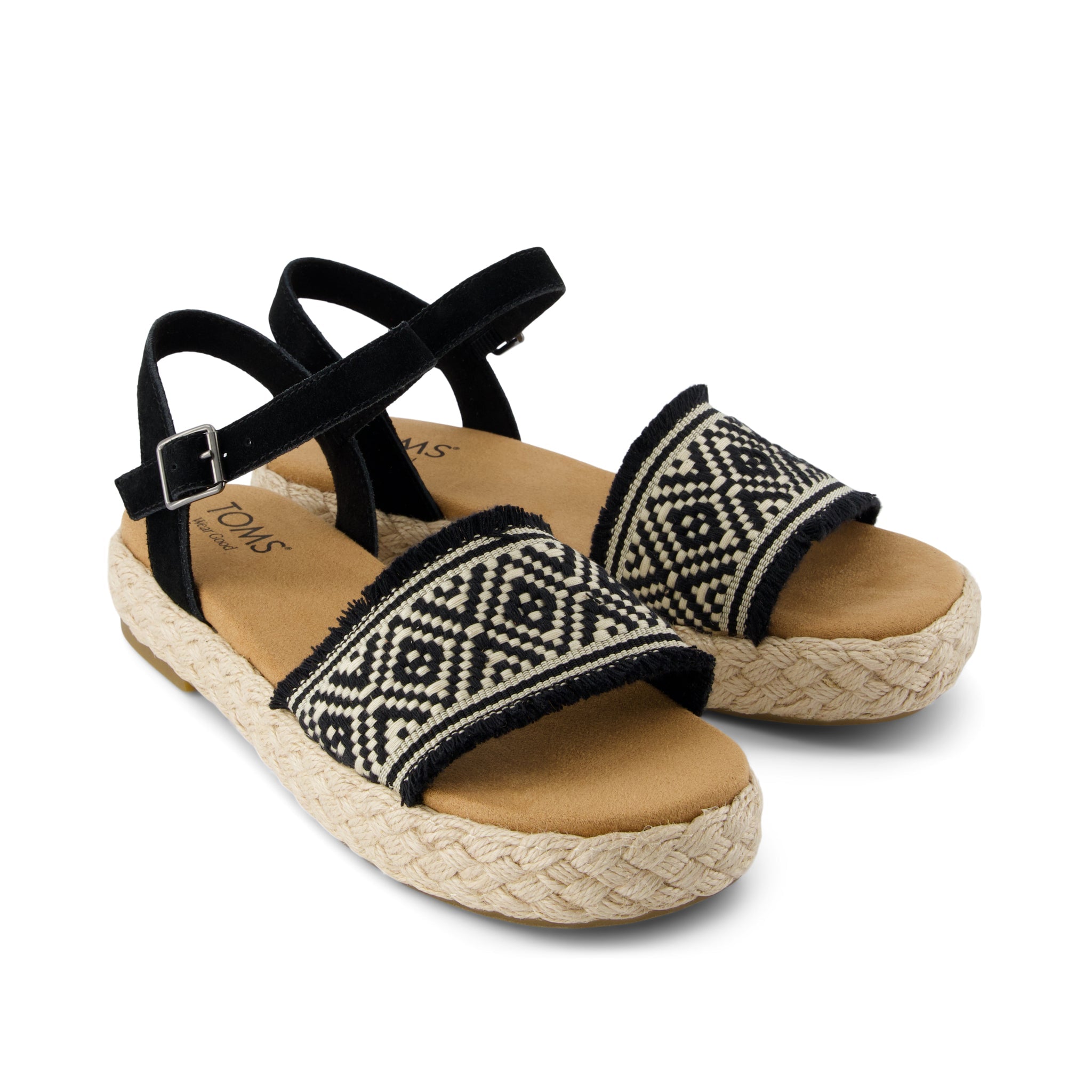 Abby Flatform Espadrille Sandal - Black Diamond Global Woven Front View