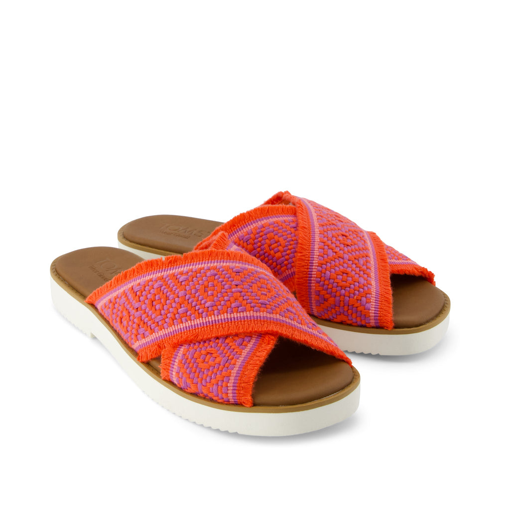 Mae Crossover Slide Sandal - Flame Global Woven Front View