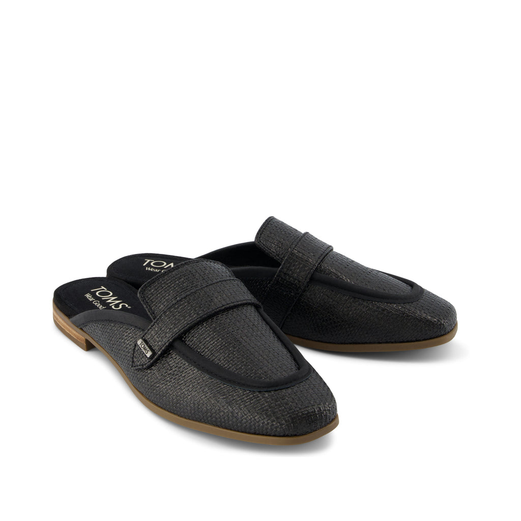 Lynette Mule - Black Raffia and Leather Front View