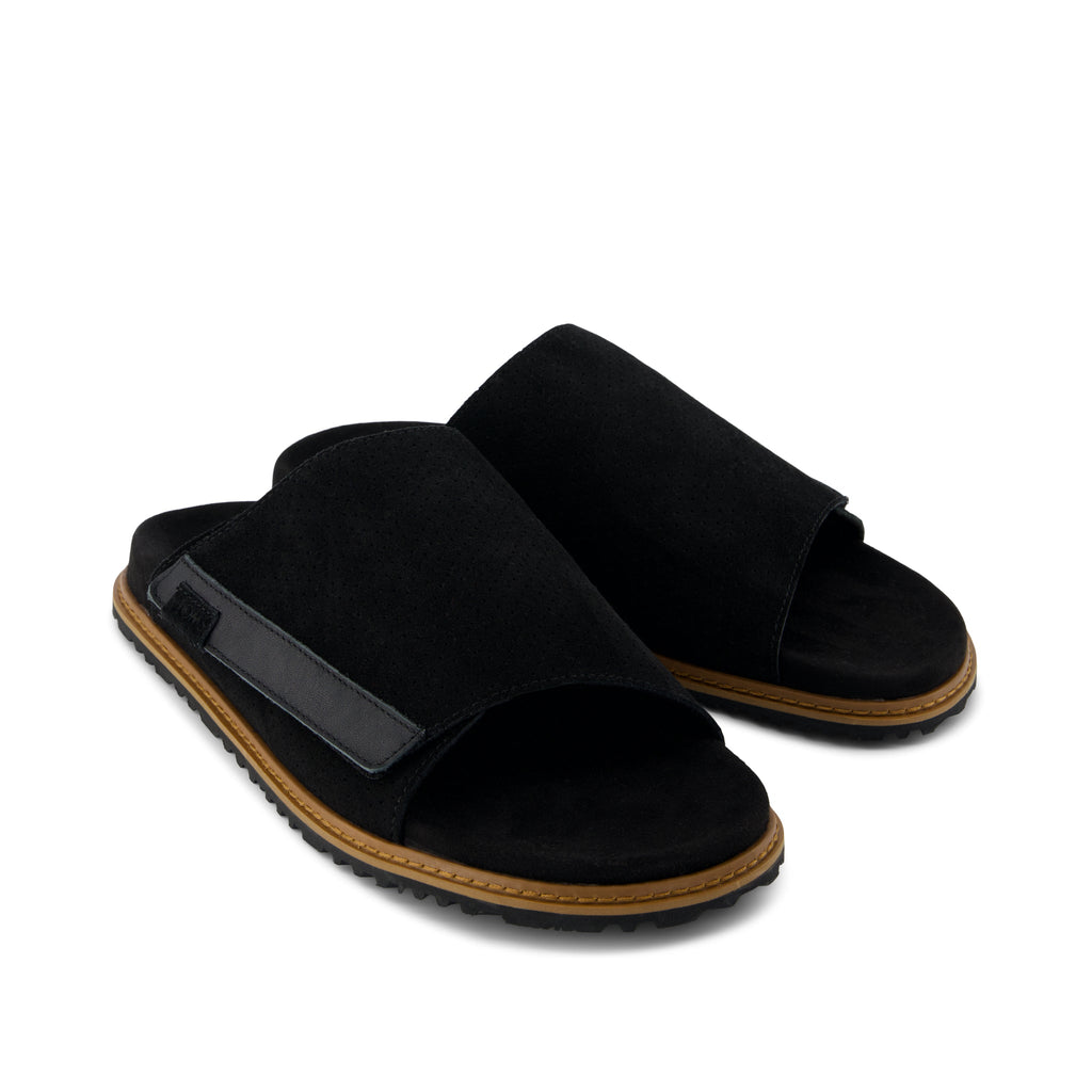 Danilo Slide Sandal - Black Perforated Suede Front View