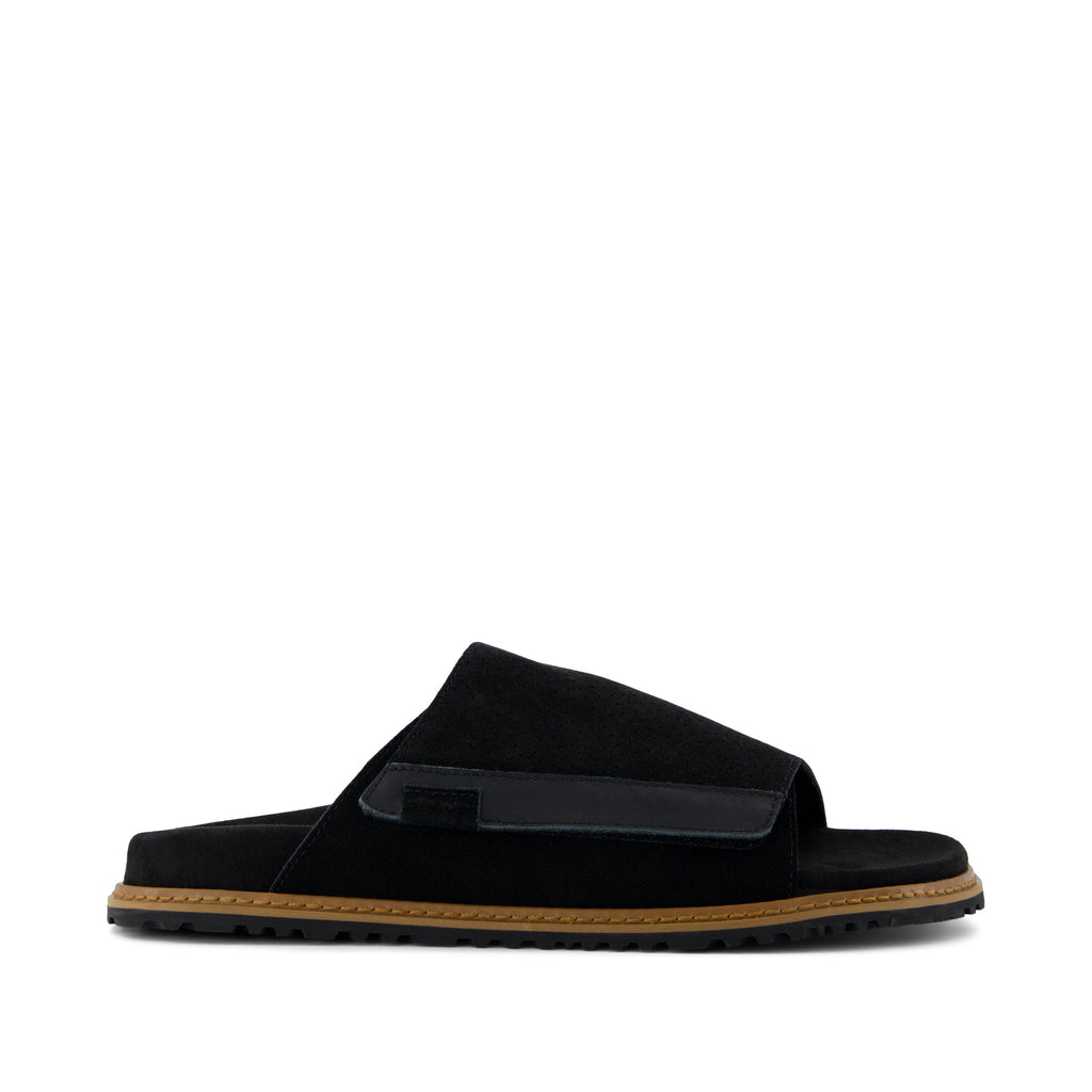 Danilo Slide Sandal - Black Perforated Suede Side View