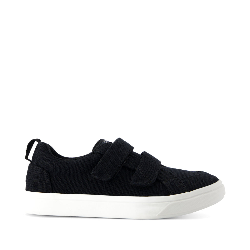 Cruz Double Strap Kids Sneaker - Black Heritage Canvas Side View