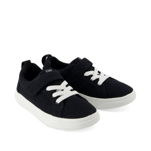 Cruz Lace-Up Kids Sneaker - Black Heritage Canvas Front View