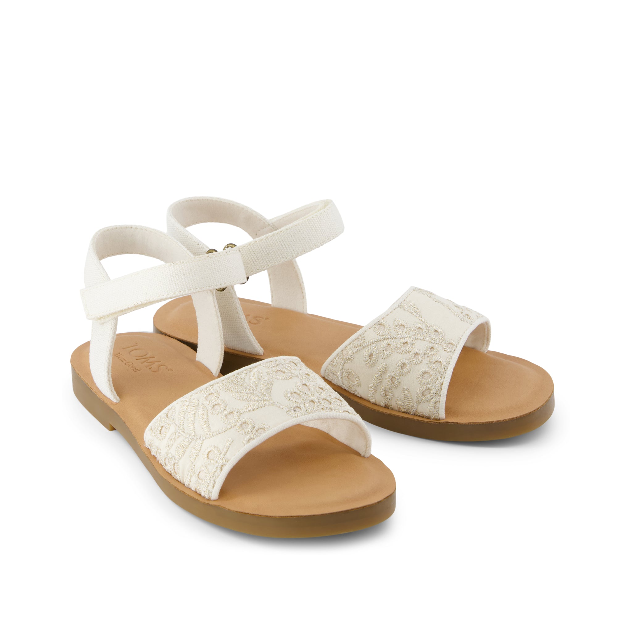 Remi Ankle Strap Kids Sandal - Egret Botanical Eyelet Front View