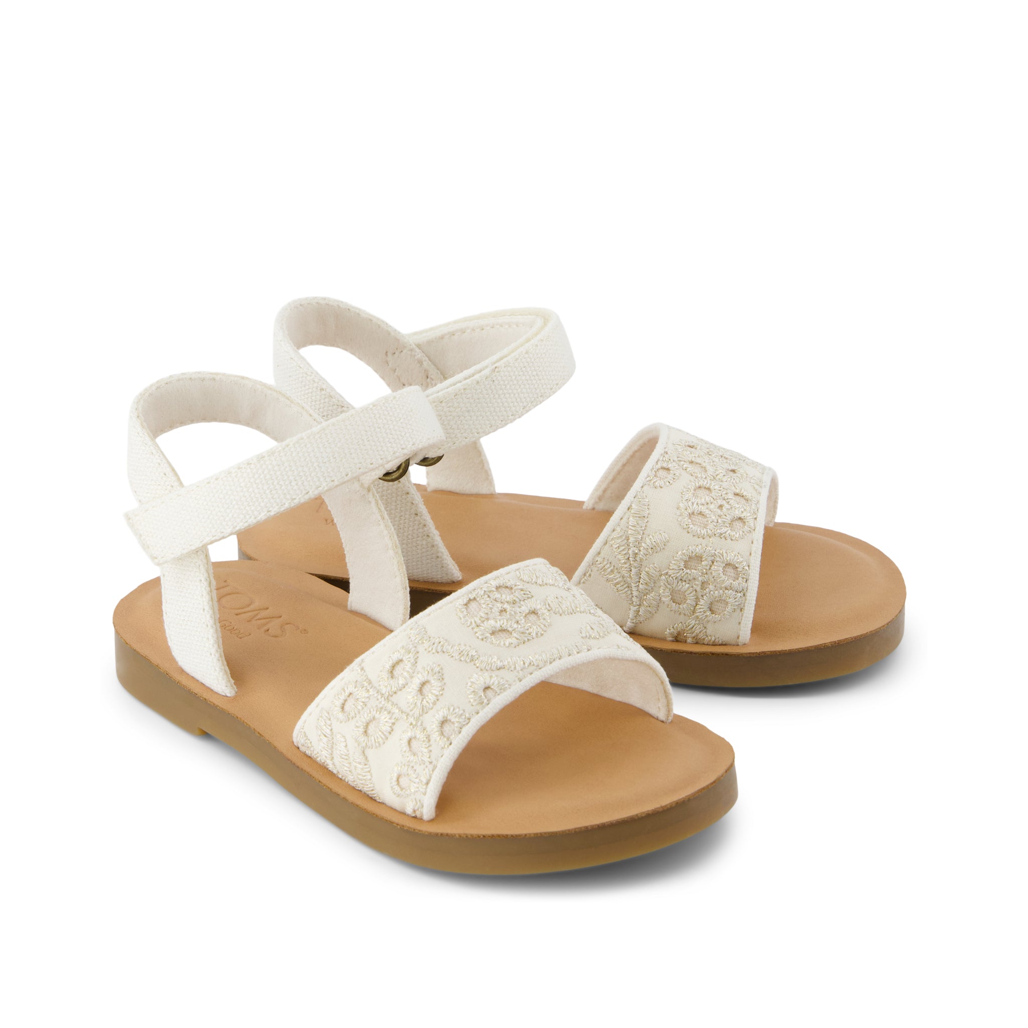 Remi Ankle Strap Toddler Sandal - Egret Botanical Eyelet Front View