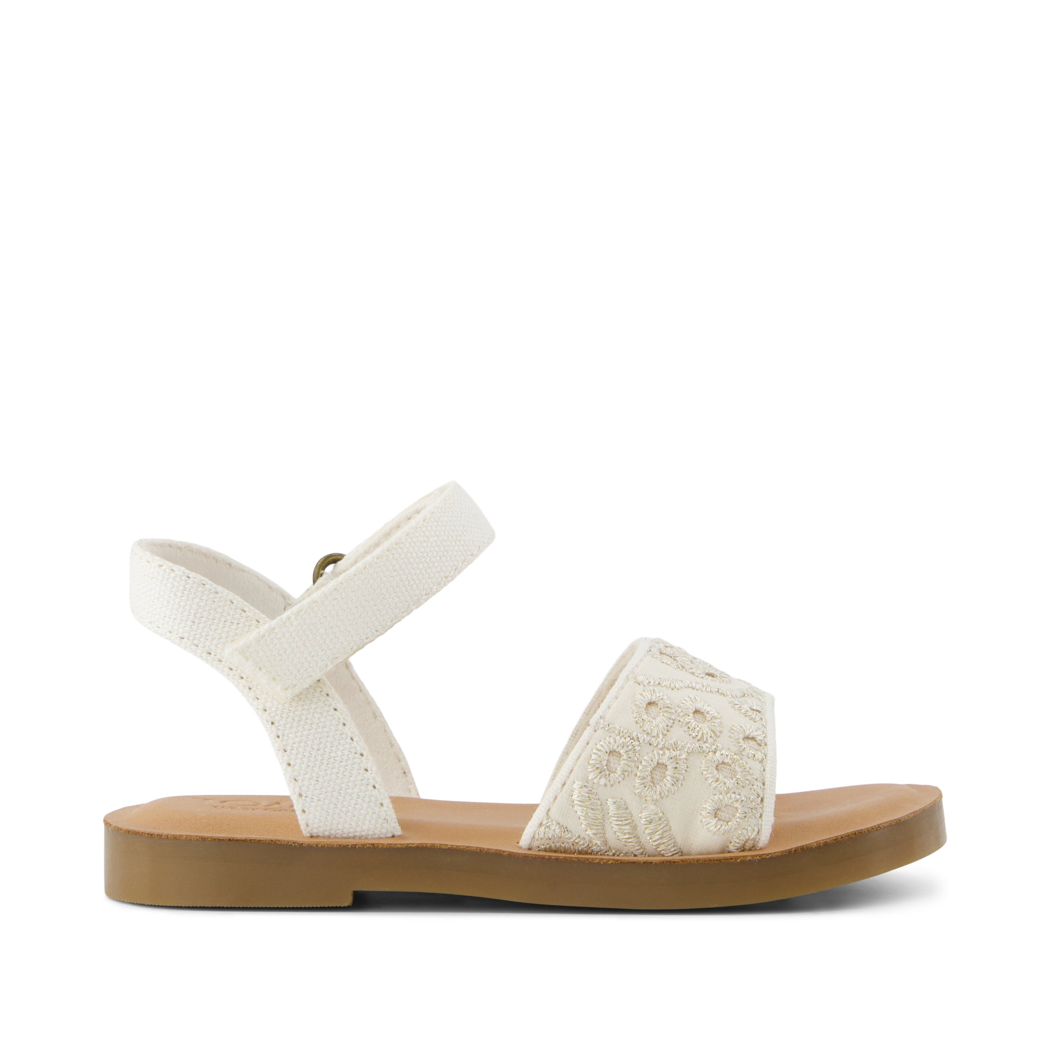 Remi Ankle Strap Toddler Sandal - Egret Botanical Eyelet Side View