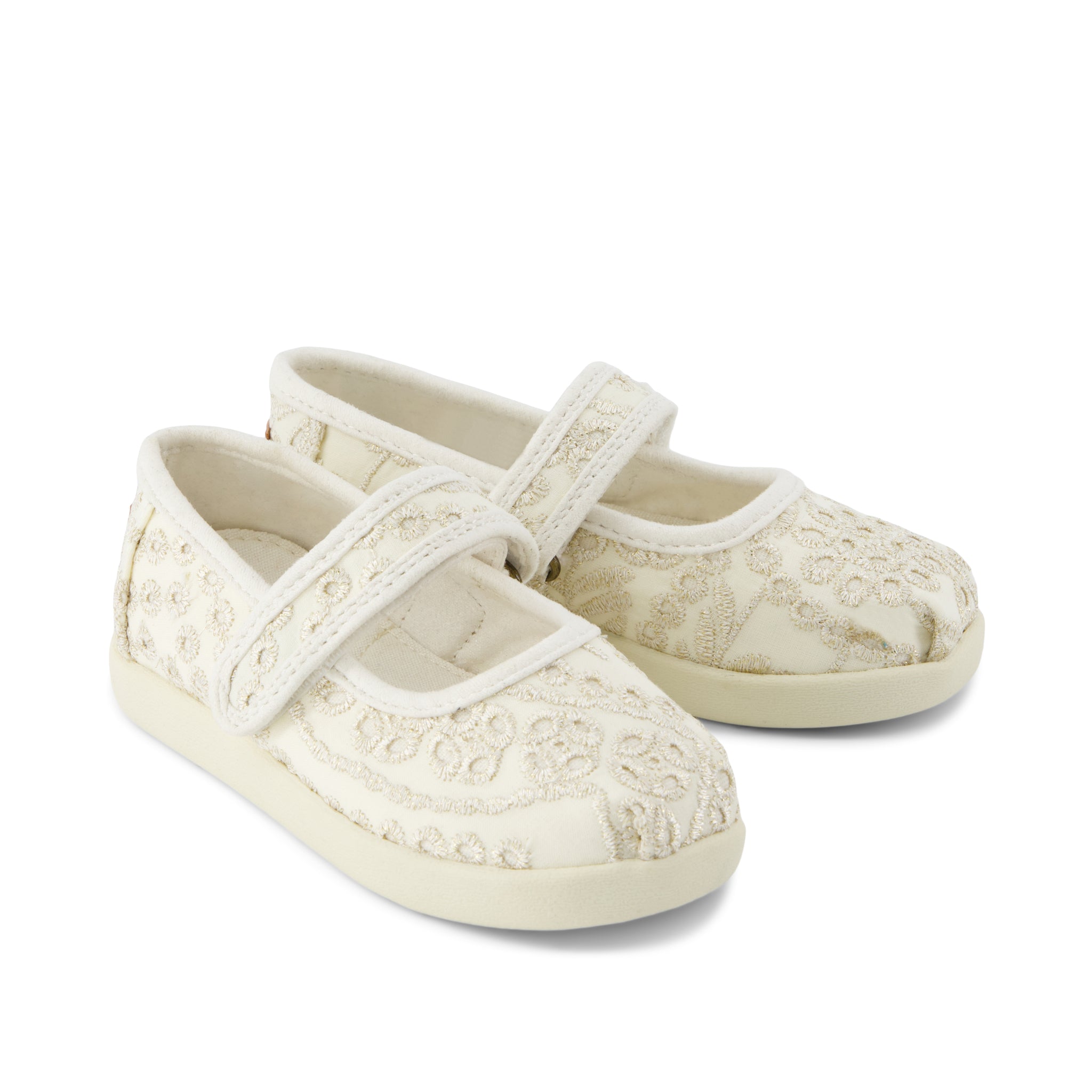 Nora Mary Jane Toddler Shoe - Egret Botanical Eyelet Front View