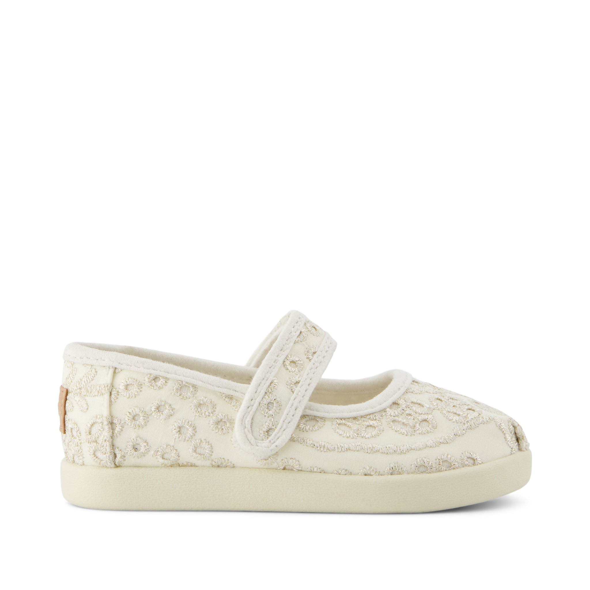 Nora Mary Jane Toddler Shoe - Egret Botanical Eyelet Side View