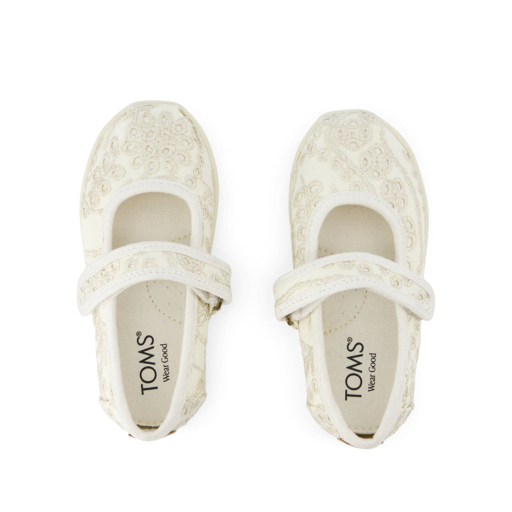 Nora Mary Jane Toddler Shoe - Egret Botanical Eyelet Top View